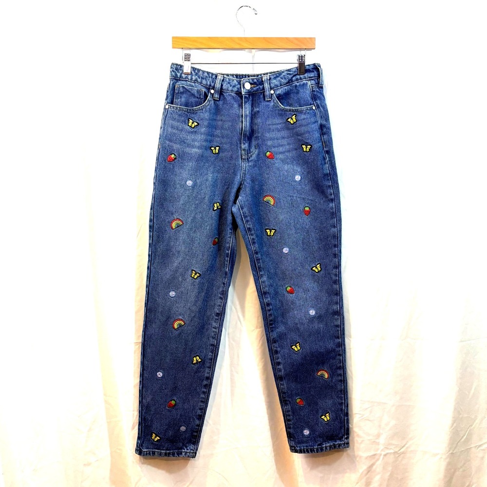 BP. Mom Jeans Women's Size 29 Embroidered Denim Butterfly Rainbow Nordstrom